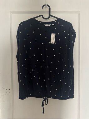 Polka Dot Tie-Hem Women’s Top - Navy / White